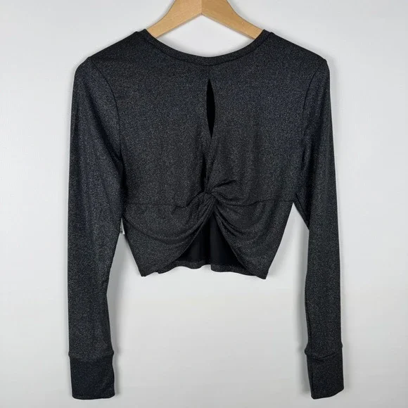 Nordstrom Open Edit Long Sleeve Cropped Knit Top Size Medium Open Back Holiday - Picture 2 of 9